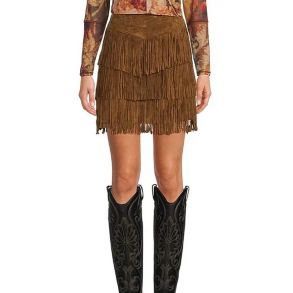 Scully Dresses & Skirts - Scully Tan Fringe Mini Skirt